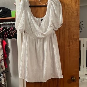 White mini dress from LuLus with puff sleeve